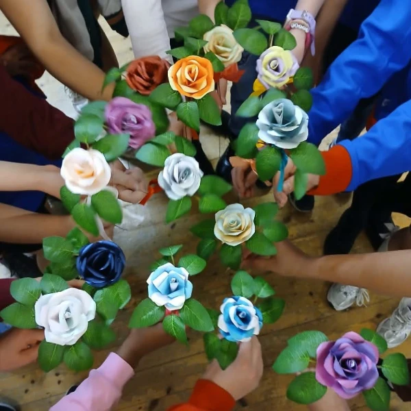 Paper flowers made by Guides